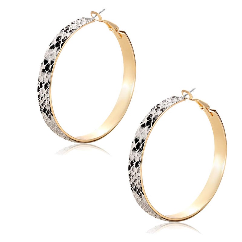 PHALIN Hoop Earrings for Women Leopard Hoop Dangle Earrings Bohemia Statement Circle Earring Studs (B Snakeskin) - Image 1